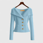 Ribbed Knit Cardigan Off-Shoulder Gold Button Women's – Office, Casual, Holiday, Gift