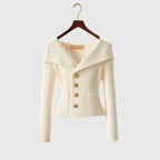 Ribbed Knit Cardigan Off-Shoulder Gold Button Women's – Office, Casual, Holiday, Gift