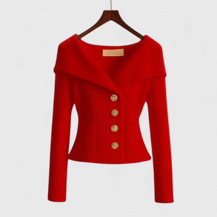 Ribbed Knit Cardigan Off-Shoulder Gold Button Women's – Office, Casual, Holiday, Gift