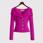 Ribbed Knit Cardigan Off-Shoulder Gold Button Women's – Office, Casual, Holiday, Gift