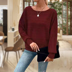 Ribbed Knit Jumper Women's Textured Boat Neck Batwing Sleeve Sage Green – Casual, Office, Holiday Gift