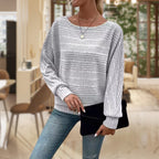 Ribbed Knit Jumper Women's Textured Boat Neck Batwing Sleeve Sage Green – Casual, Office, Holiday Gift