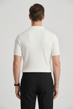 Ribbed Knit Polo Shirt White Men's Slim Fit Short Sleeve Collared – Casual, Office, Holiday, Gift