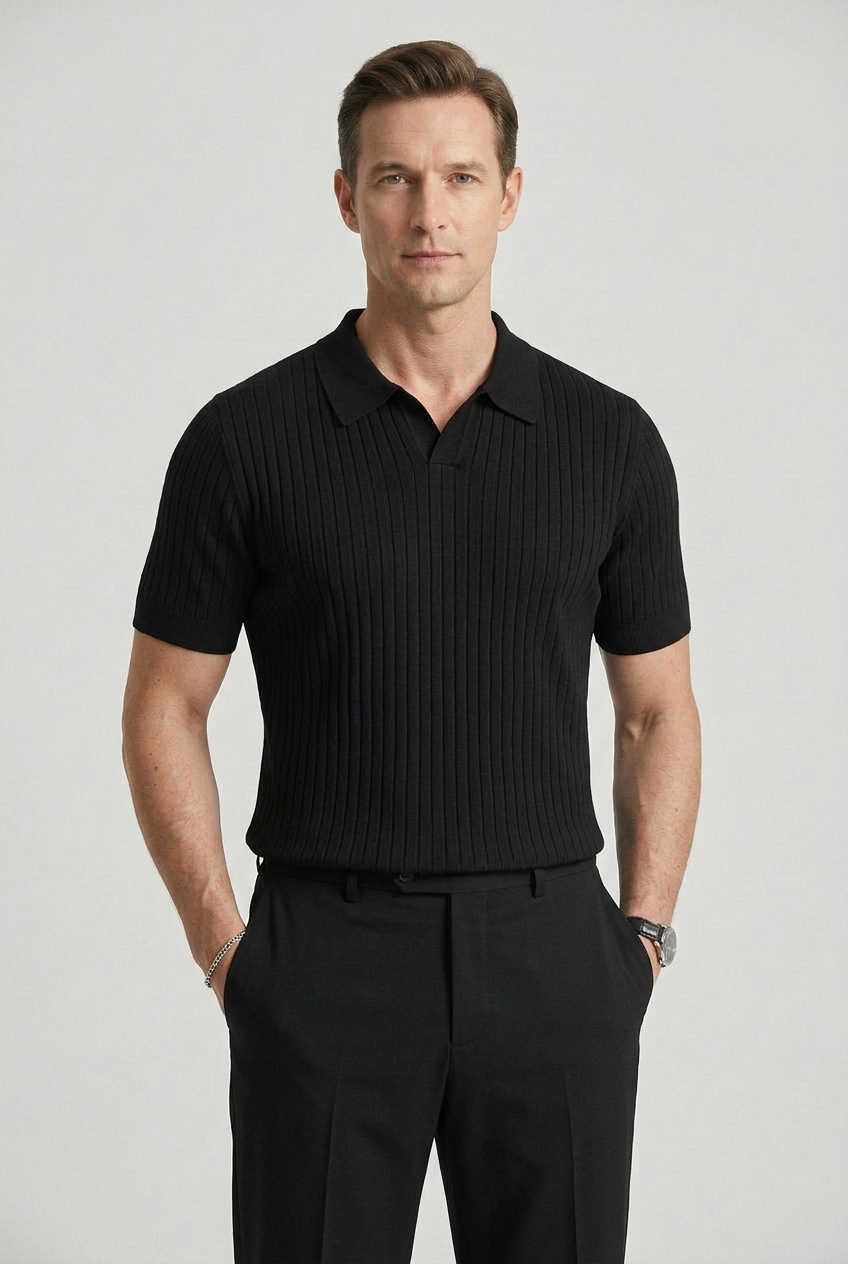 Ribbed Knit Polo Shirt White Men's Slim Fit Short Sleeve Collared – Casual, Office, Holiday, Gift