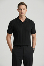 Ribbed Knit Polo Shirt White Men's Slim Fit Short Sleeve Collared – Casual, Office, Holiday, Gift