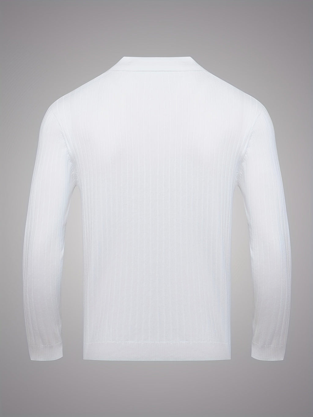 Ribbed Knit Polo Sweater Men's White V-Neck Long Sleeve Collared Jumper – Office, Casual