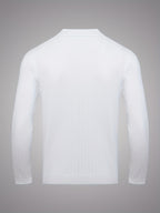 Ribbed Knit Polo Sweater Men's White V-Neck Long Sleeve Collared Jumper – Office, Casual