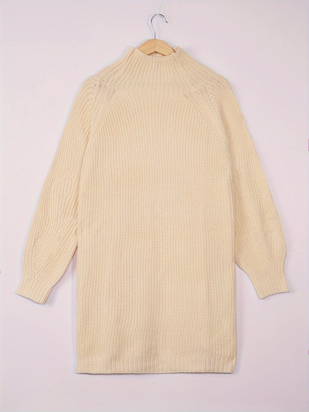 Ribbed Knit Sweater Dress Women's Oversized Half-Turtleneck Long Sleeve Grey – Casual, Winter, Everyday