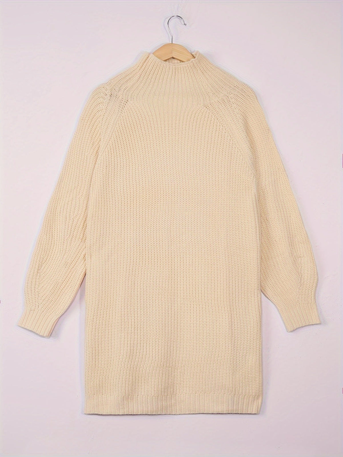 Ribbed Knit Sweater Dress Women's Oversized Half-Turtleneck Long Sleeve Grey – Casual, Winter, Everyday