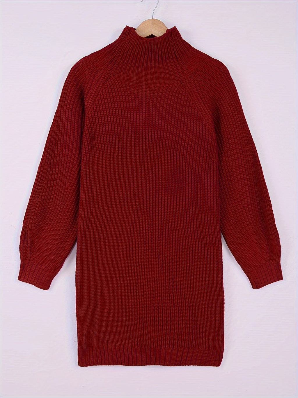 Ribbed Knit Sweater Dress Women's Oversized Half-Turtleneck Long Sleeve Grey – Casual, Winter, Everyday