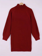 Ribbed Knit Sweater Dress Women's Oversized Half-Turtleneck Long Sleeve Grey – Casual, Winter, Everyday