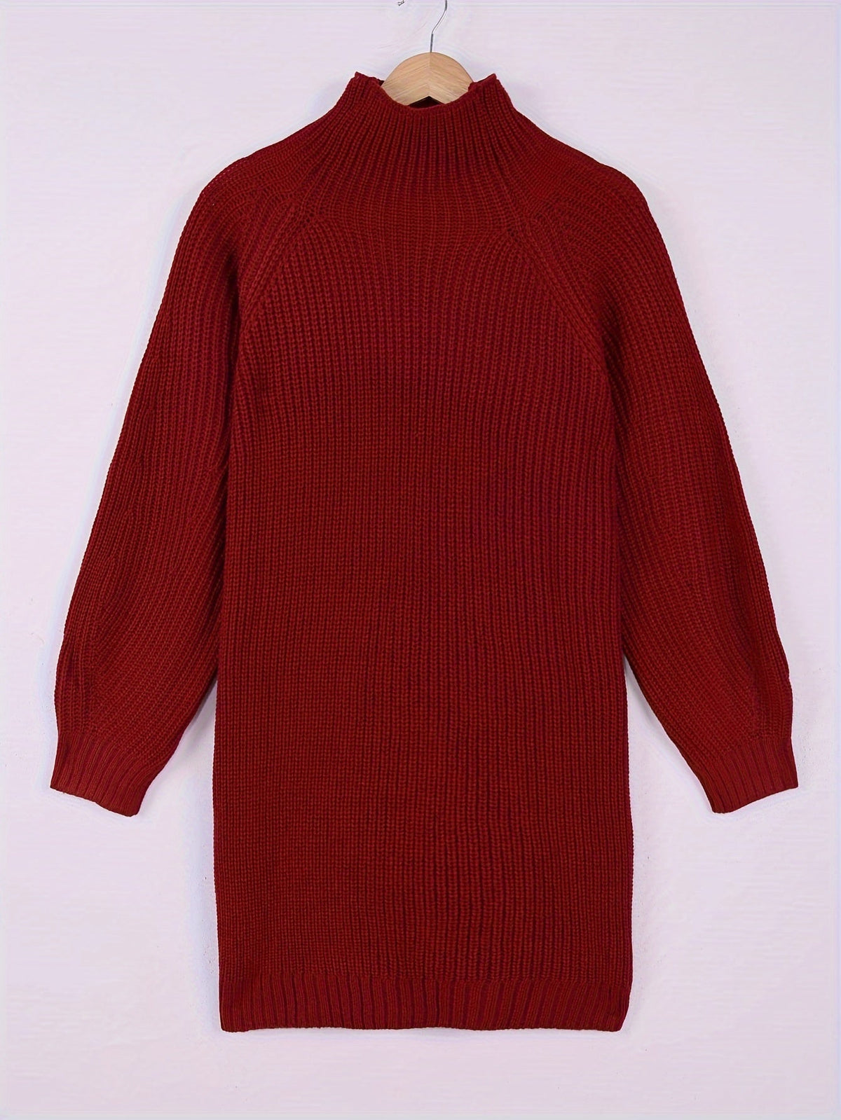 Ribbed Knit Sweater Dress Women's Oversized Half-Turtleneck Long Sleeve Grey – Casual, Winter, Everyday