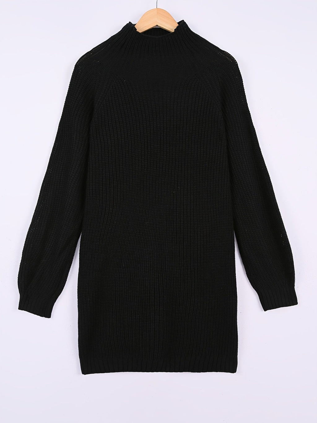 Ribbed Knit Sweater Dress Women's Oversized Half-Turtleneck Long Sleeve Grey – Casual, Winter, Everyday