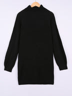 Ribbed Knit Sweater Dress Women's Oversized Half-Turtleneck Long Sleeve Grey – Casual, Winter, Everyday