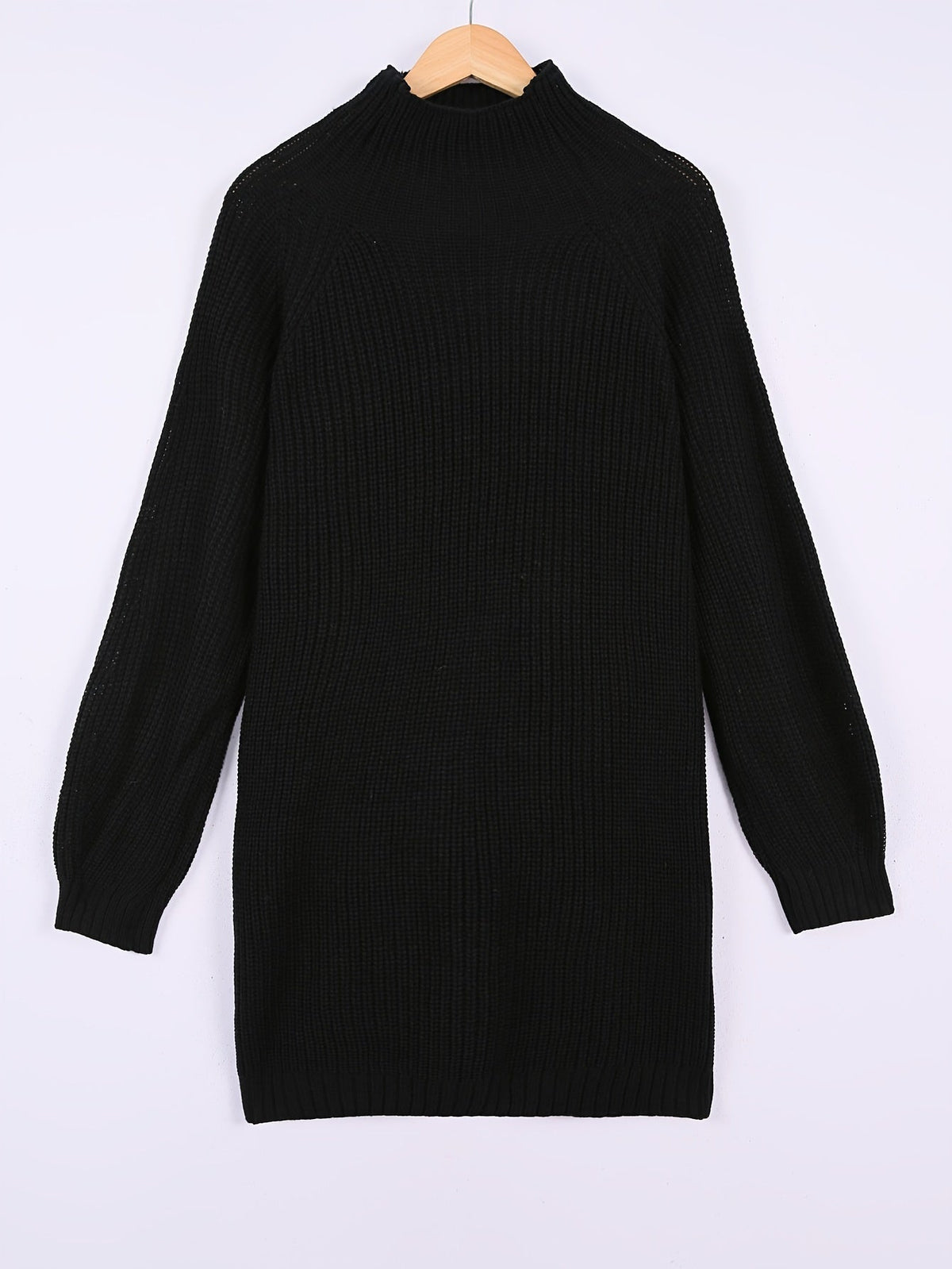 Ribbed Knit Sweater Dress Women's Oversized Half-Turtleneck Long Sleeve Grey – Casual, Winter, Everyday