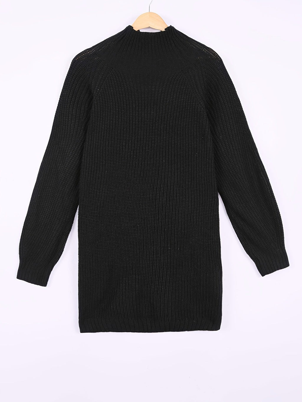 Ribbed Knit Sweater Dress Women's Oversized Half-Turtleneck Long Sleeve Grey – Casual, Winter, Everyday