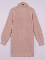 Ribbed Knit Sweater Dress Women's Oversized Half-Turtleneck Long Sleeve Grey – Casual, Winter, Everyday