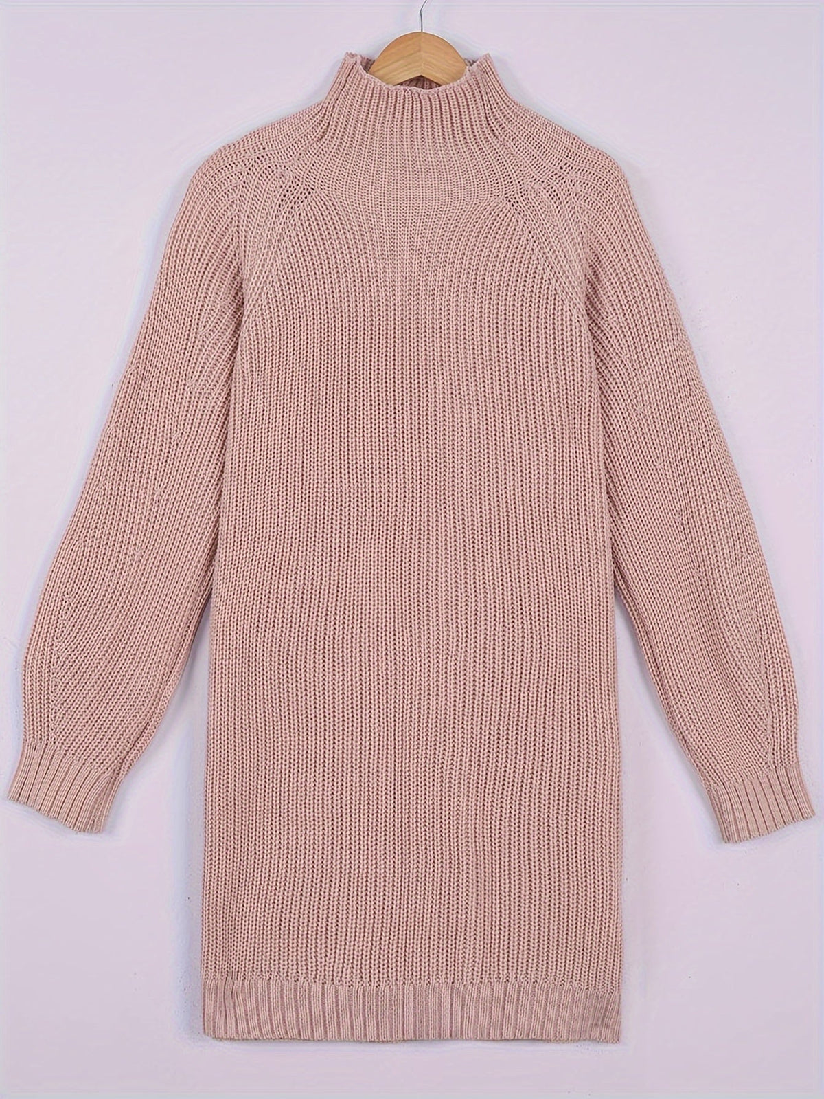 Ribbed Knit Sweater Dress Women's Oversized Half-Turtleneck Long Sleeve Grey – Casual, Winter, Everyday