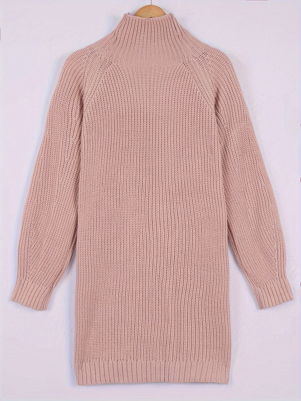 Ribbed Knit Sweater Dress Women's Oversized Half-Turtleneck Long Sleeve Grey – Casual, Winter, Everyday
