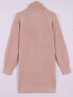 Ribbed Knit Sweater Dress Women's Oversized Half-Turtleneck Long Sleeve Grey – Casual, Winter, Everyday