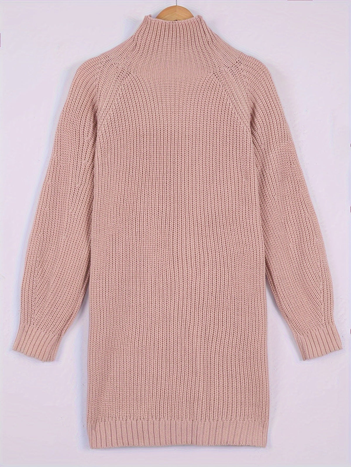 Ribbed Knit Sweater Dress Women's Oversized Half-Turtleneck Long Sleeve Grey – Casual, Winter, Everyday