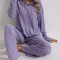 Ribbed Loungewear Set Purple V-Neck Long Sleeve Women's – Casual, Home Comfort · Werune