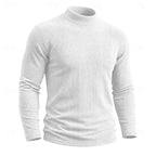 Ribbed Mock Neck Jumper Men's Long Sleeve Slim Fit Knit Top Green – Casual, Office