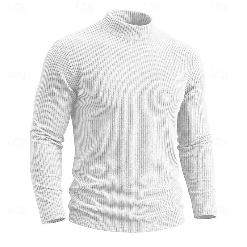 Ribbed Mock Neck Jumper Men's Long Sleeve Slim Fit Knit Top Green – Casual, Office