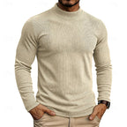 Ribbed Mock Neck Jumper Men's Long Sleeve Slim Fit Knit Top Green – Casual, Office