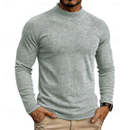 Ribbed Mock Neck Jumper Men's Long Sleeve Slim Fit Knit Top Green – Casual, Office