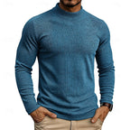 Ribbed Mock Neck Jumper Men's Long Sleeve Slim Fit Knit Top Green – Casual, Office