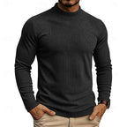Ribbed Mock Neck Jumper Men's Long Sleeve Slim Fit Knit Top Green – Casual, Office