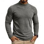 Ribbed Mock Neck Jumper Men's Long Sleeve Slim Fit Knit Top Green – Casual, Office