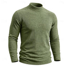 Ribbed Mock Neck Jumper Men's Long Sleeve Slim Fit Knit Top Green – Casual, Office