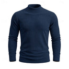 Ribbed Mock Neck Jumper Men's Long Sleeve Slim Fit Knit Top Green – Casual, Office