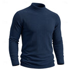 Ribbed Mock Neck Jumper Men's Long Sleeve Slim Fit Knit Top Green – Casual, Office