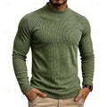 Ribbed Mock Neck Jumper Men's Long Sleeve Slim Fit Knit Top Green – Casual, Office