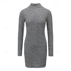 Ribbed Sweater Dress Turtleneck Long Sleeve Bodycon Women's – Casual, Office, Holiday, Gift