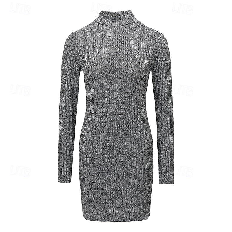 Ribbed Sweater Dress Turtleneck Long Sleeve Bodycon Women's – Casual, Office, Holiday, Gift