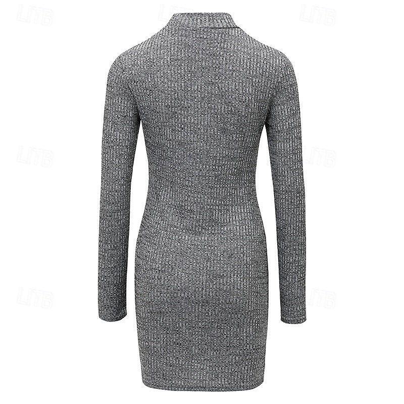 Ribbed Sweater Dress Turtleneck Long Sleeve Bodycon Women's – Casual, Office, Holiday, Gift