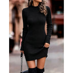 Ribbed Sweater Dress Turtleneck Long Sleeve Bodycon Women's – Casual, Office, Holiday, Gift