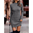 Ribbed Sweater Dress Turtleneck Long Sleeve Bodycon Women's – Casual, Office, Holiday, Gift