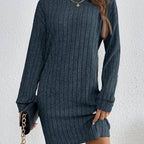 Ribbed Sweater Dress Women's Long Sleeve Knit Bodycon Mini – Casual, Office, Holiday, Gift