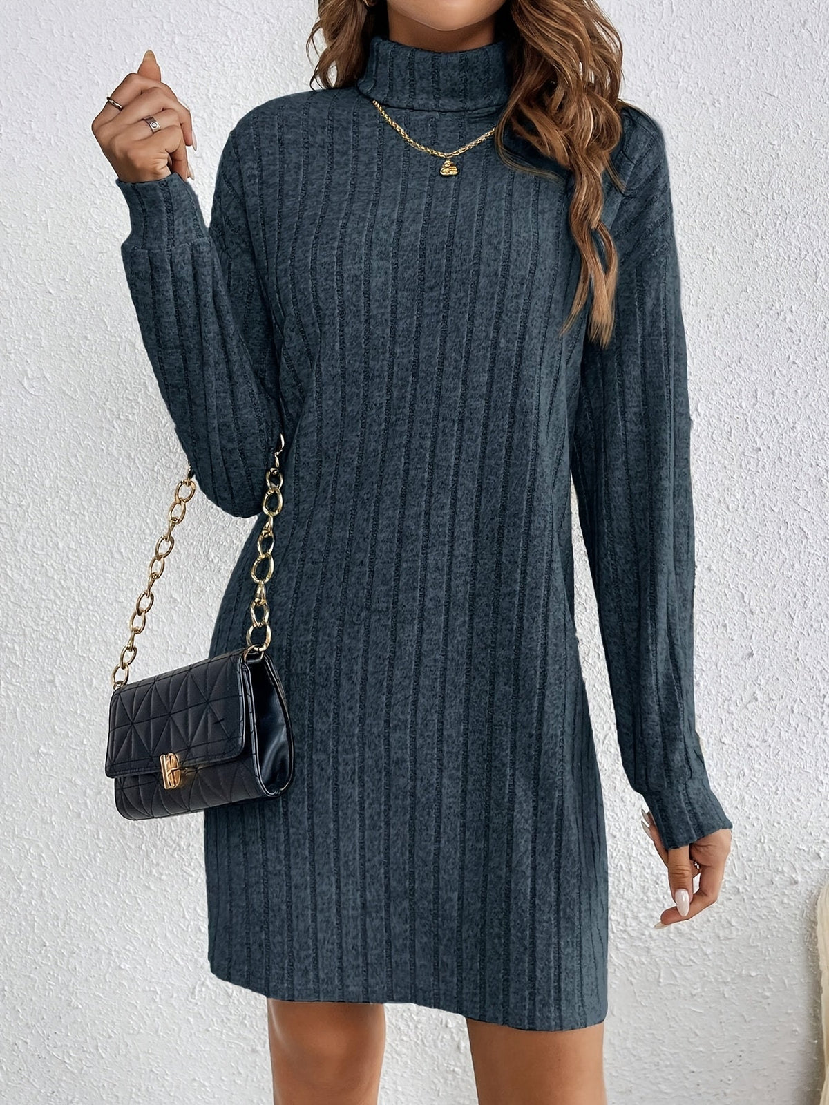 Ribbed Sweater Dress Women's Long Sleeve Knit Bodycon Mini – Casual, Office, Holiday, Gift