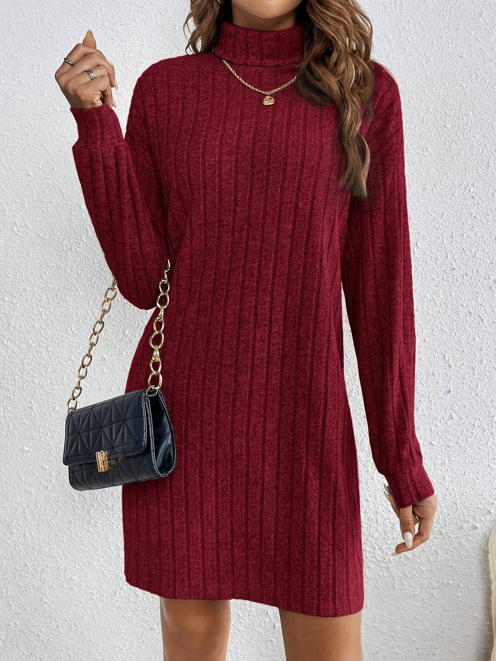 Ribbed Sweater Dress Women's Long Sleeve Knit Bodycon Mini – Casual, Office, Holiday, Gift