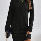 Ribbed Sweater Dress Women's Long Sleeve Knit Bodycon Mini – Casual, Office, Holiday, Gift