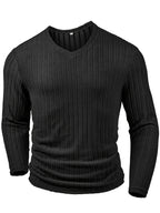 Ribbed V-Neck Jumper Long Sleeve Men's Knitted Top Black – Casual, Office, Holiday, Gift