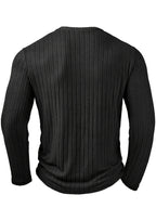 Ribbed V-Neck Jumper Long Sleeve Men's Knitted Top Black – Casual, Office, Holiday, Gift