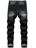Ripped Jeans Straight-Leg Black Denim Men's Distressed Trousers – Casual, Streetwear