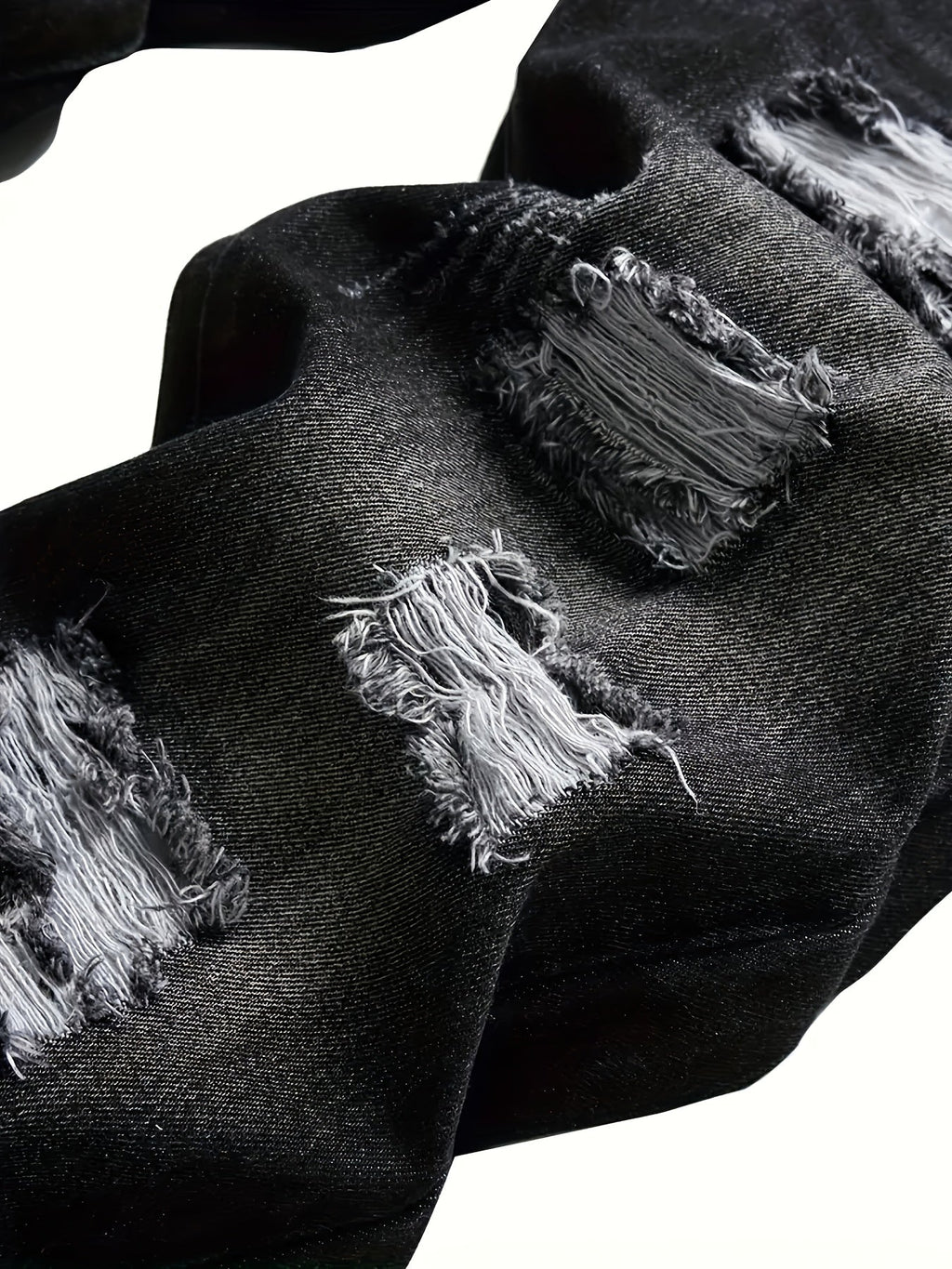 Ripped Jeans Straight-Leg Black Denim Men's Distressed Trousers – Casual, Streetwear